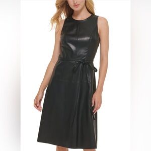 Tommy Faux Leather Tied Waist Dress Size 10 NWT $169